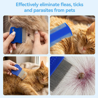 Ergonomic handles of the Psiriol blue pet flea combs displayed neatly to show comfortable grip design.