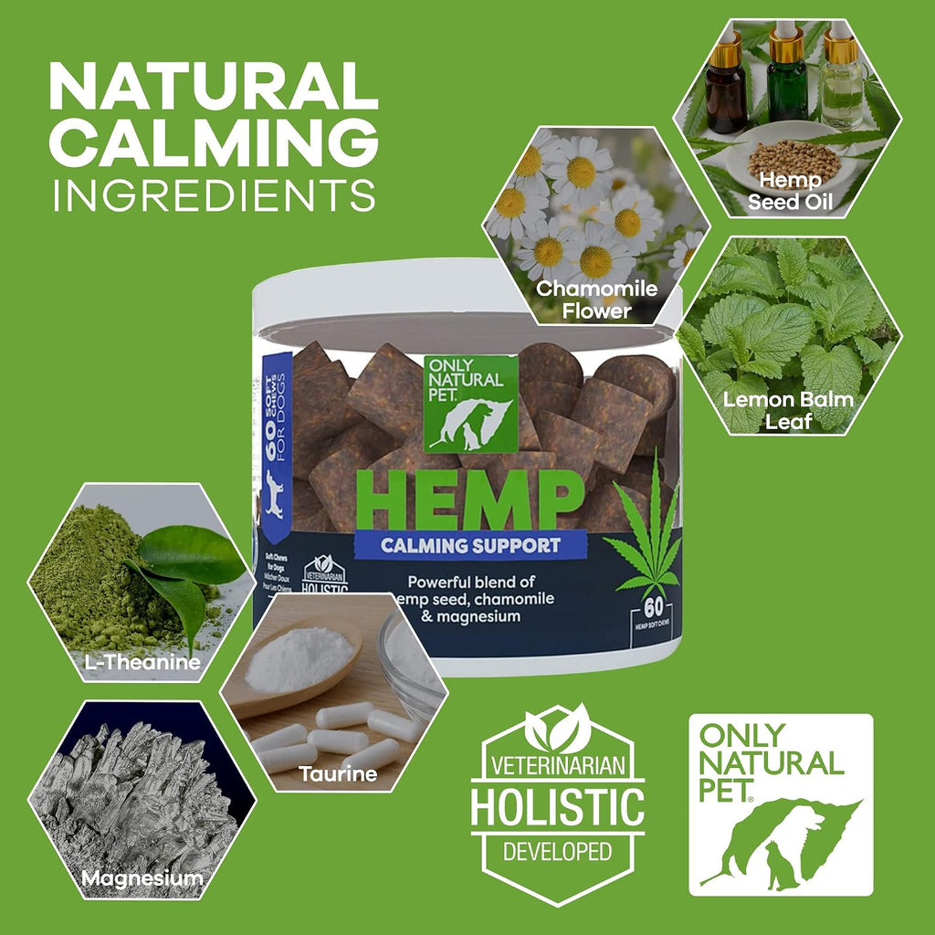 Bacon flavored natural hemp chews for dog thunderstorm stress relief