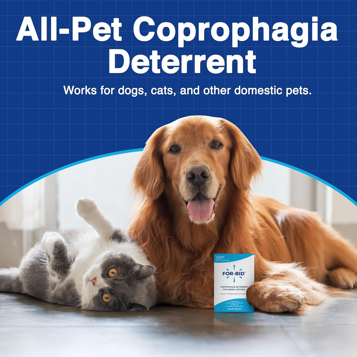 For-Bid stool deterrent box next to pet food bowl