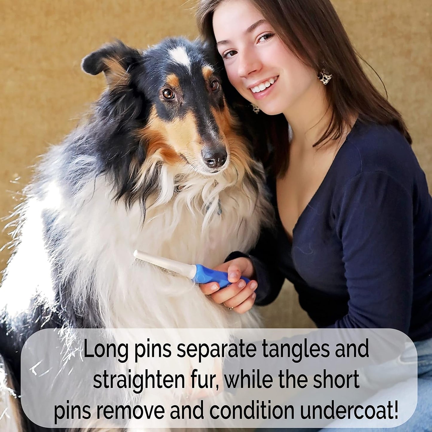 Horicon Pet dog and cat comb highlighting the blue ergonomic soft grip anti slip handle