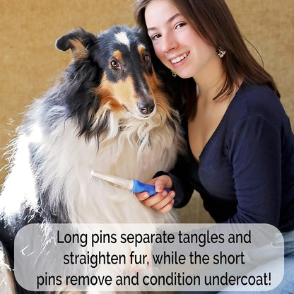 Horicon Pet dog and cat comb highlighting the blue ergonomic soft grip anti slip handle