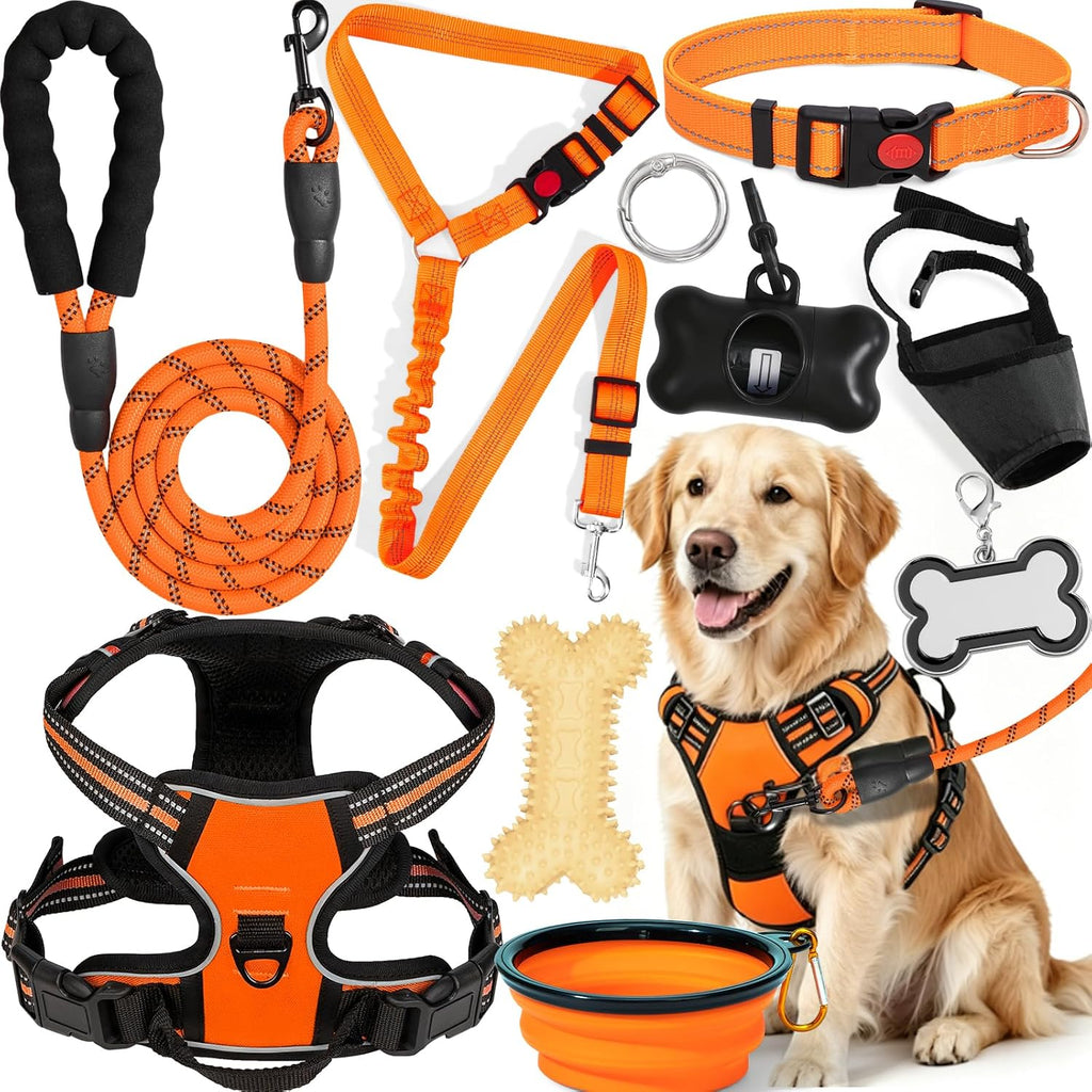 No Pull Dog Harness Adjustable Collar & Leash Set - Dog Halter Harnesses Collapsible Bowls & Poop Bag Dispenser Muzzle ID Tags Toys Fits Small Medium Large Dogs (Pink-M) - Image 10