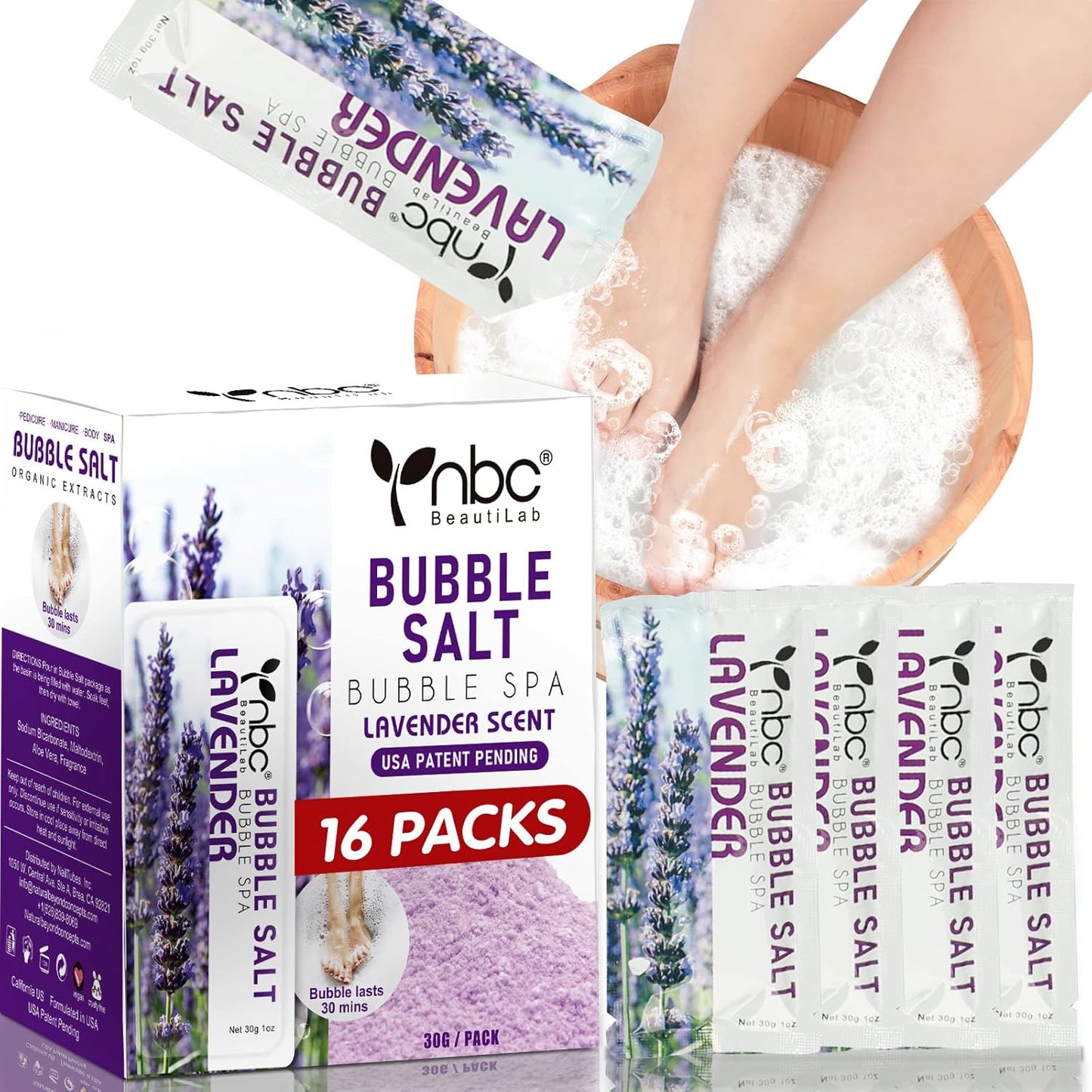 Nbc BeautiLab Lavender Bubble Foot Soak box front view