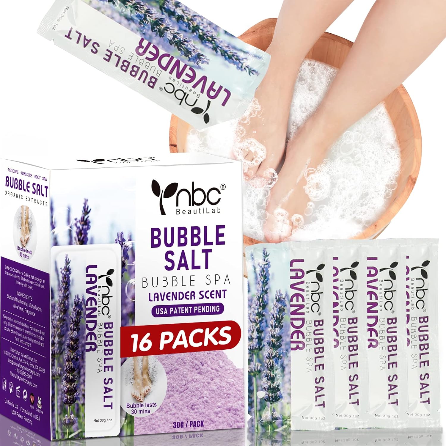 Nbc BeautiLab Lavender Bubble Foot Soak box front view