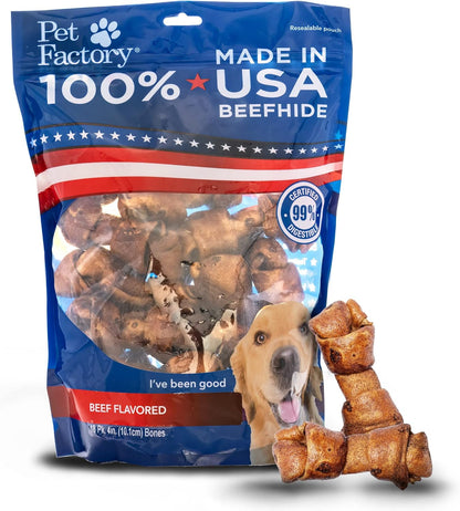 Pet Factory 4 to 5 inch natural flavor rawhide dog bones for small breeds