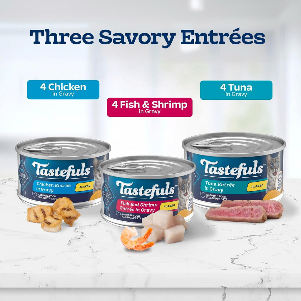 Close up of Blue Buffalo Tastefuls wet cat food brand label and design