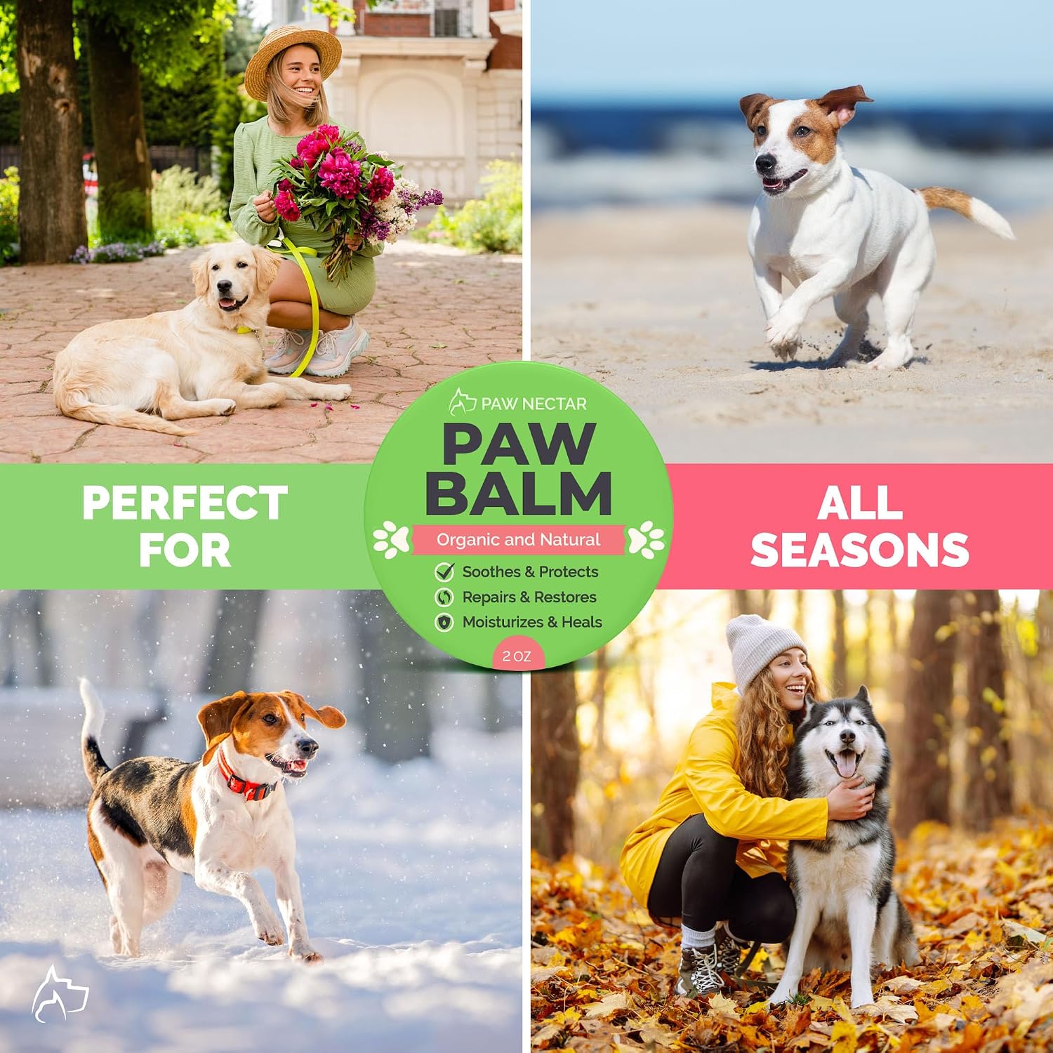 Close up of dog paw before and after using Paw Nectar balm