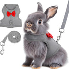 Barn Eleven Rabbit Harness and Leash Set front view showcasing the breathable grey mesh vest and red bow detail.