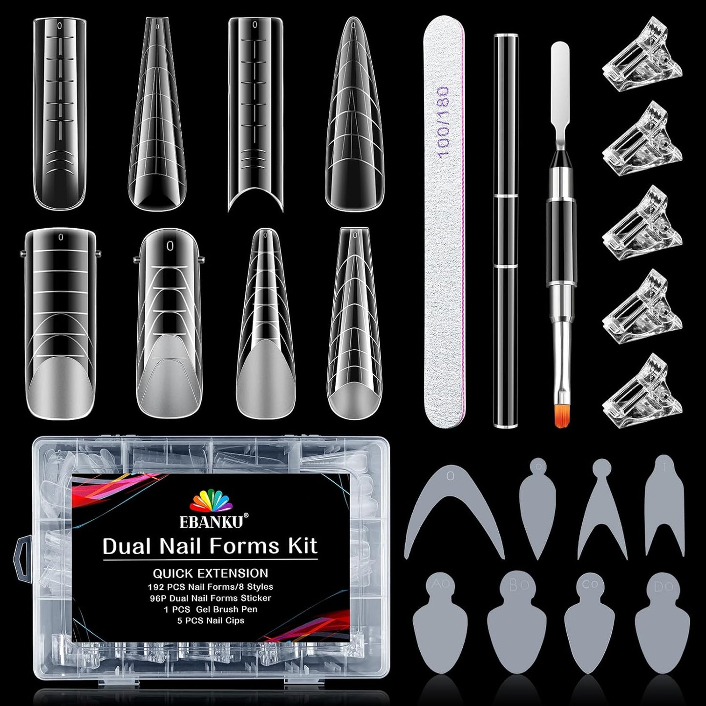 Ebanku dual form kit with poly gel accessories and tools front view