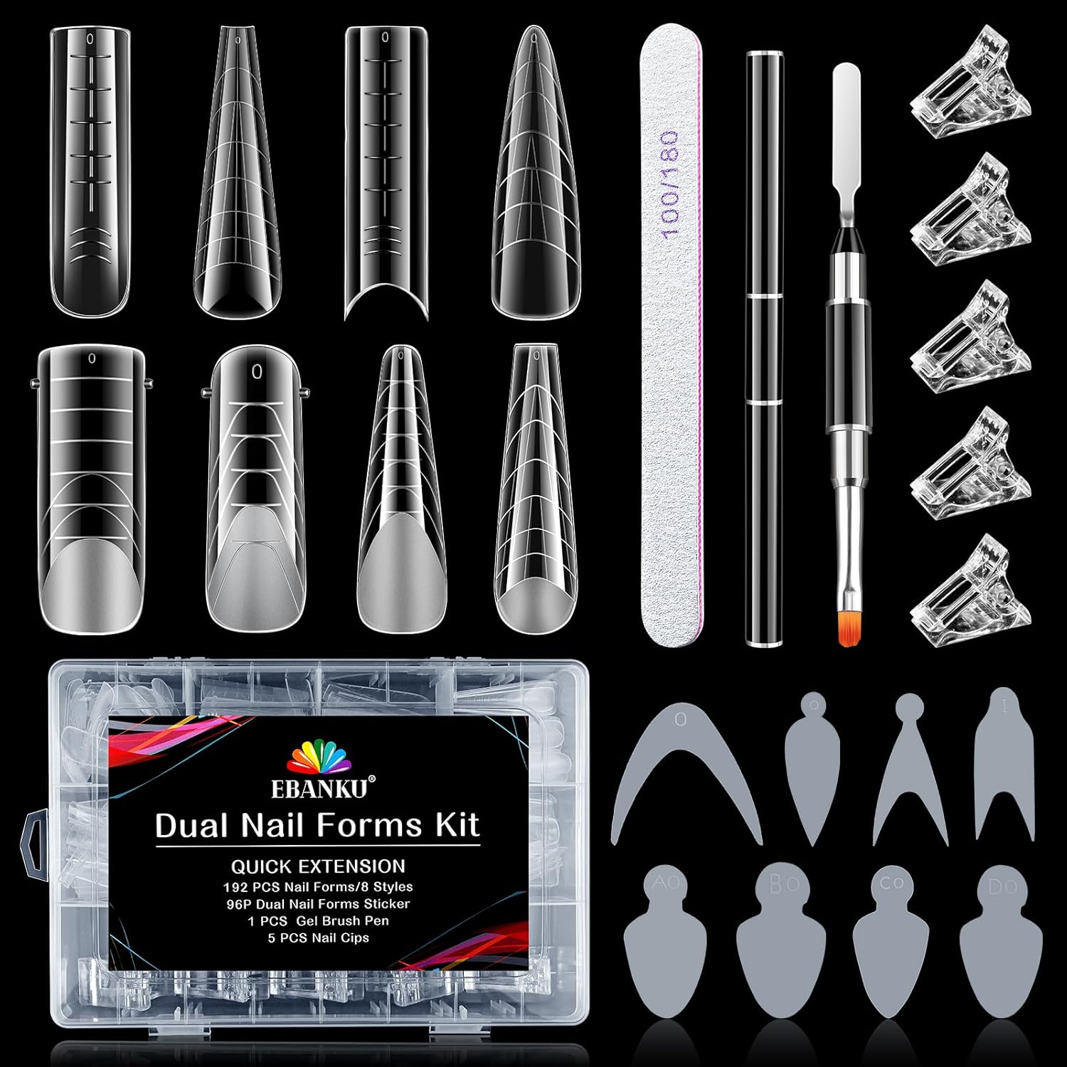 Ebanku dual form kit with poly gel accessories and tools front view