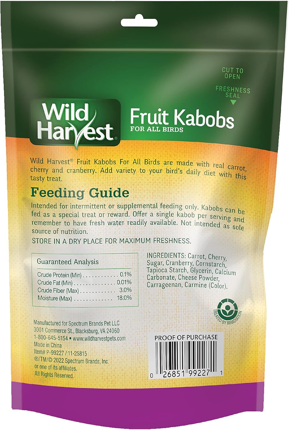 Wild Harvest bird treats with edible skewer