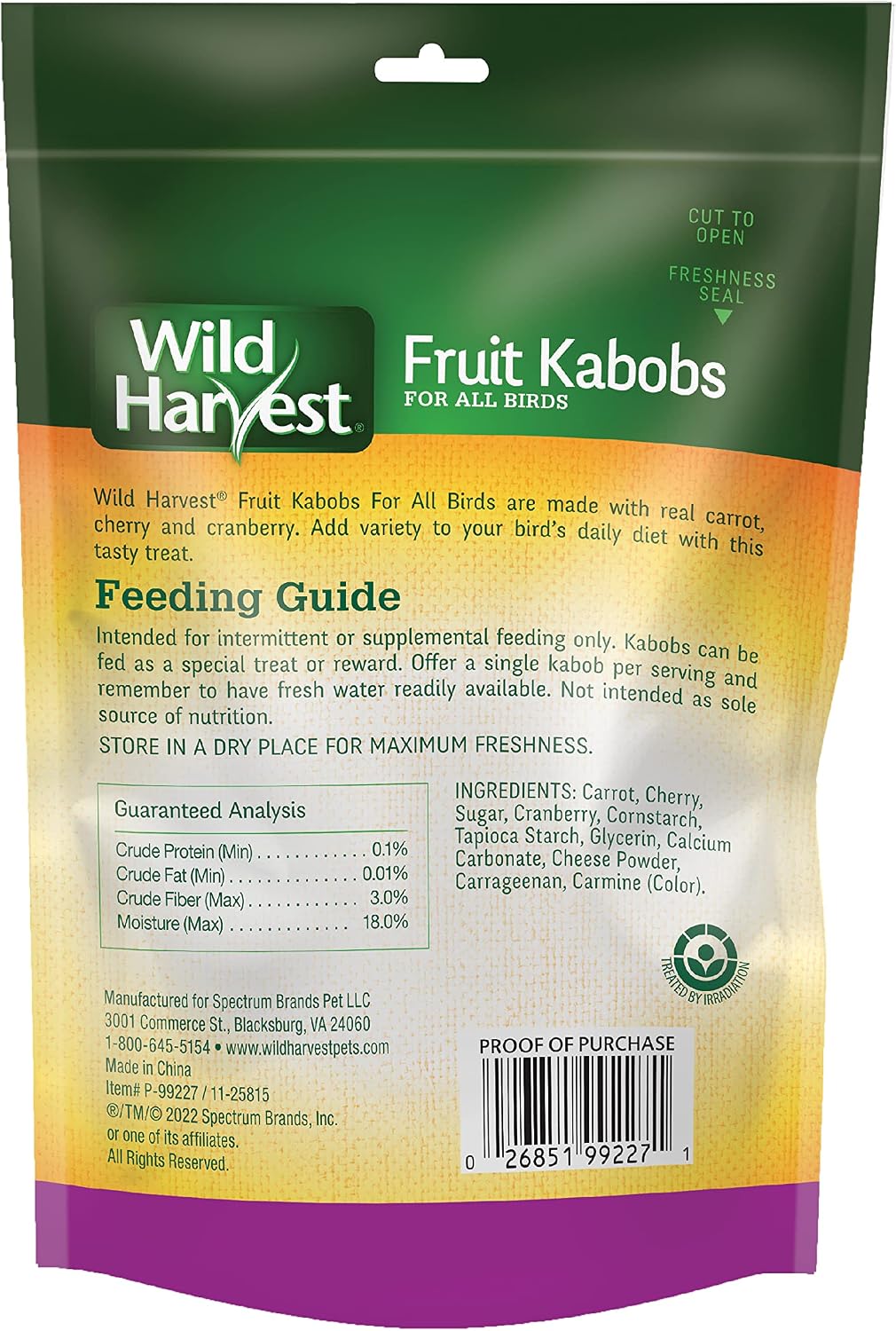 Wild Harvest Fruit Kabobs Bird Treat, 6 Count - Image 2