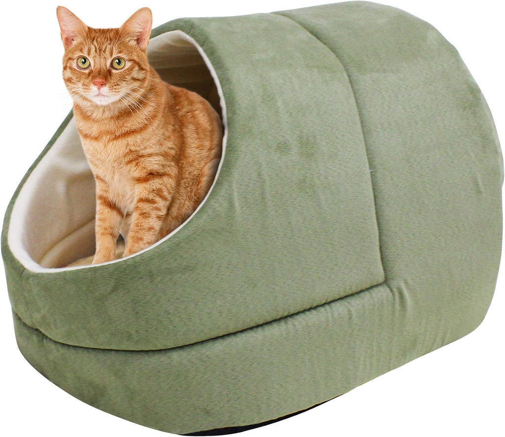4 in 1 Self Warming Burrow Cat Bed, Pet Hideway Sleeping Cuddle Cave (Sage Green) - Image 15