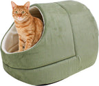 4 in 1 Self Warming Burrow Cat Bed, Pet Hideway Sleeping Cuddle Cave (Sage Green) - Image 15