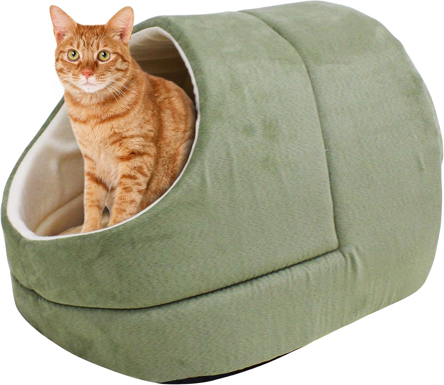 4 in 1 Self Warming Burrow Cat Bed, Pet Hideway Sleeping Cuddle Cave (Sage Green) - Image 15