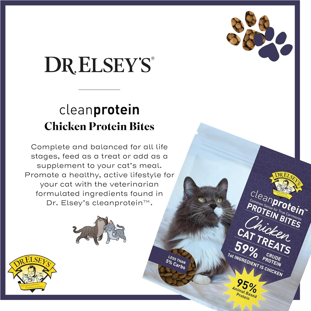 Low carbohydrate crunchy feline treats with real chicken as the first ingredient.