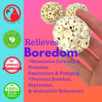 Bird toy foraging ball showing porous internal structure