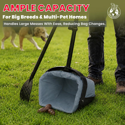 One hundred count box of authentic imported GoGo Stik extra large dog poop bags with tie handles.