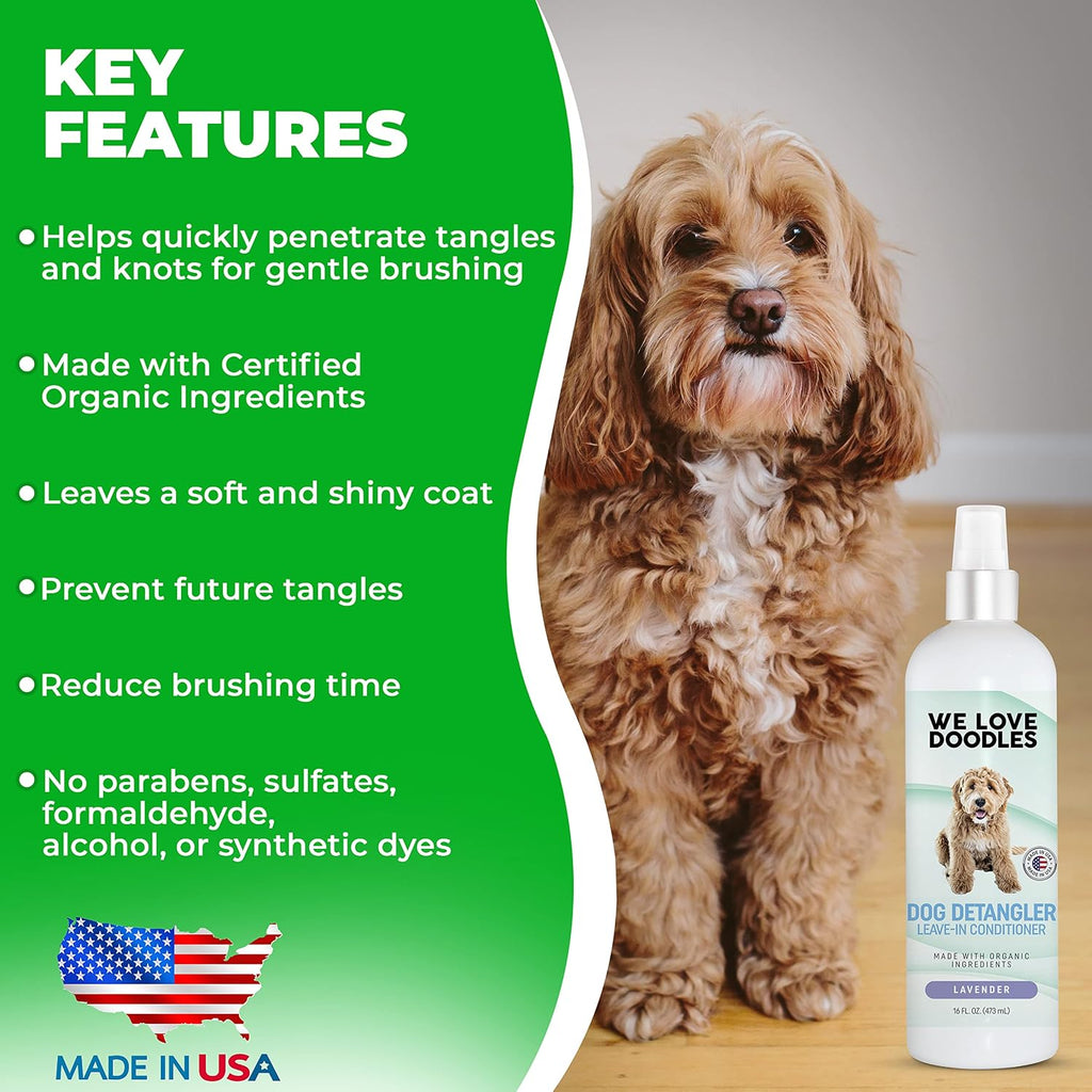 Safe and gentle dog dematting solution bottle for shiny pet coats.