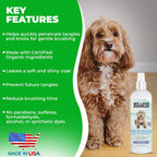 Safe and gentle dog dematting solution bottle for shiny pet coats.