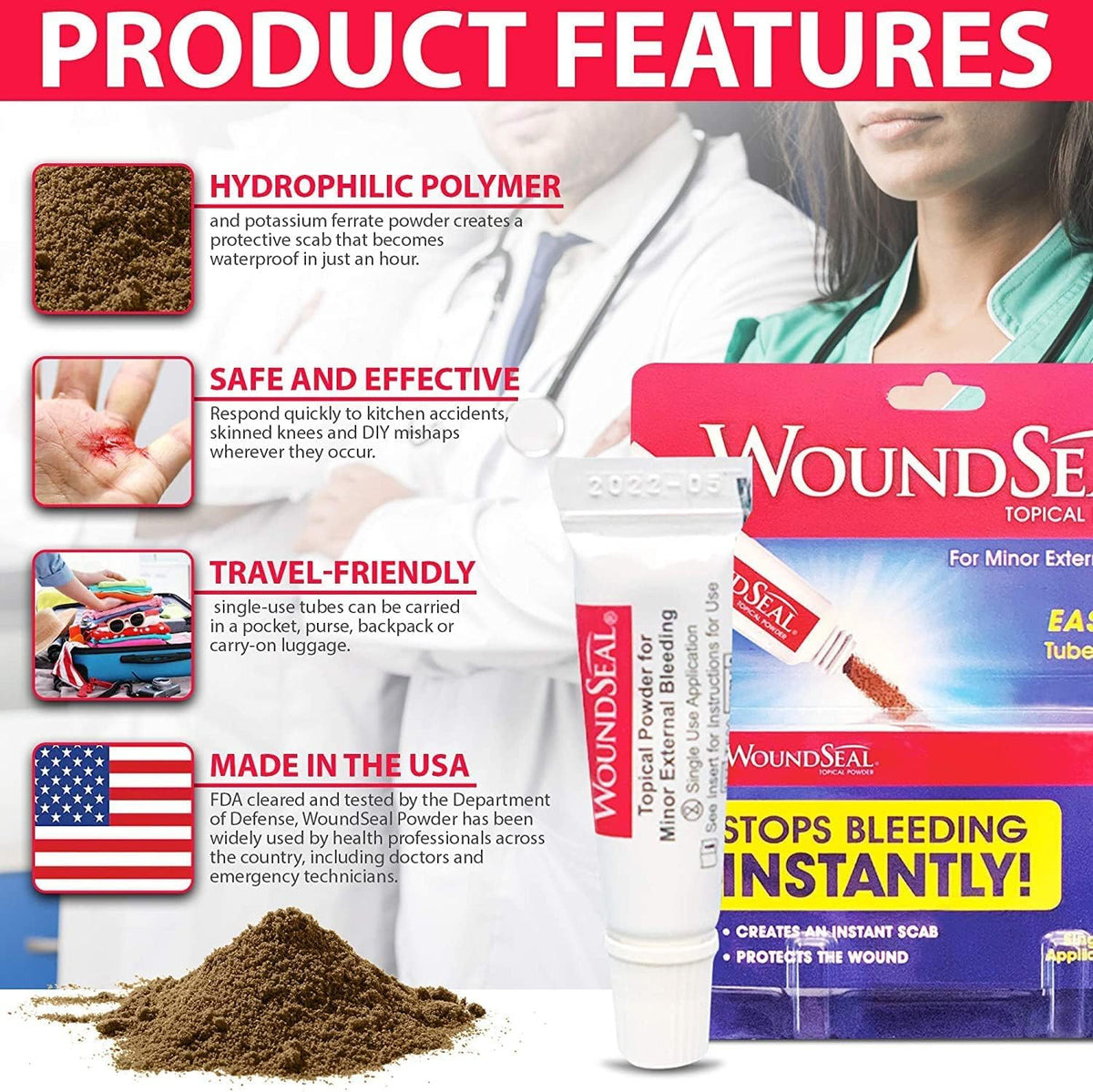 Close up of WoundSeal packaging for cuts and scrapes