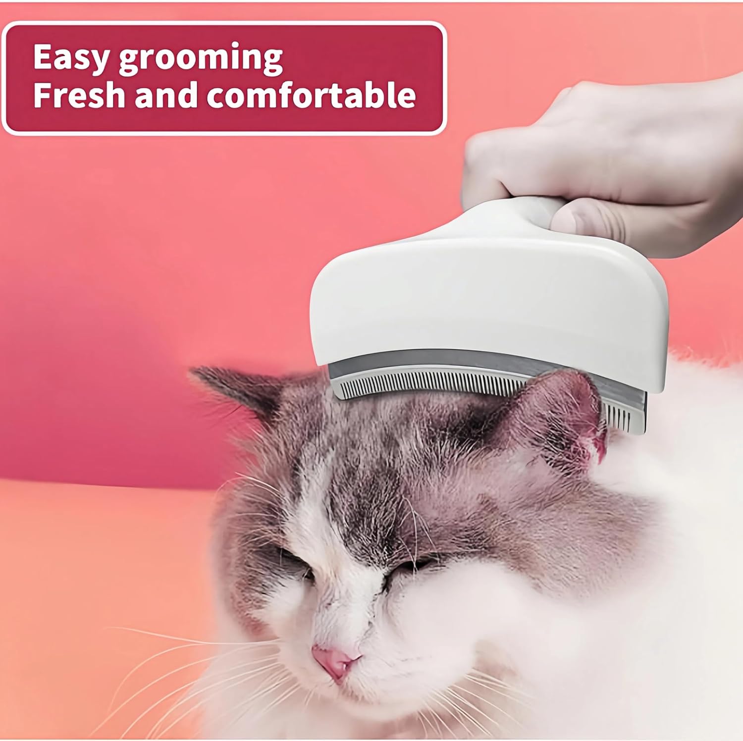 Side view of Treayes V-grip deshedding comb demonstrating the palm contour fit.