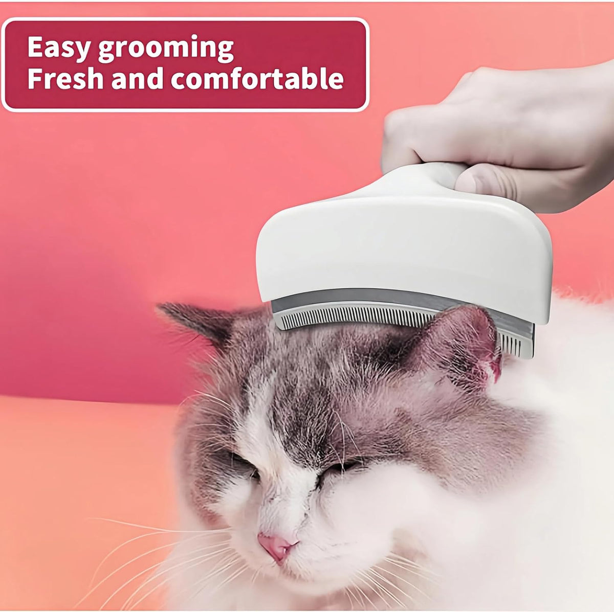 Side view of Treayes V-grip deshedding comb demonstrating the palm contour fit.