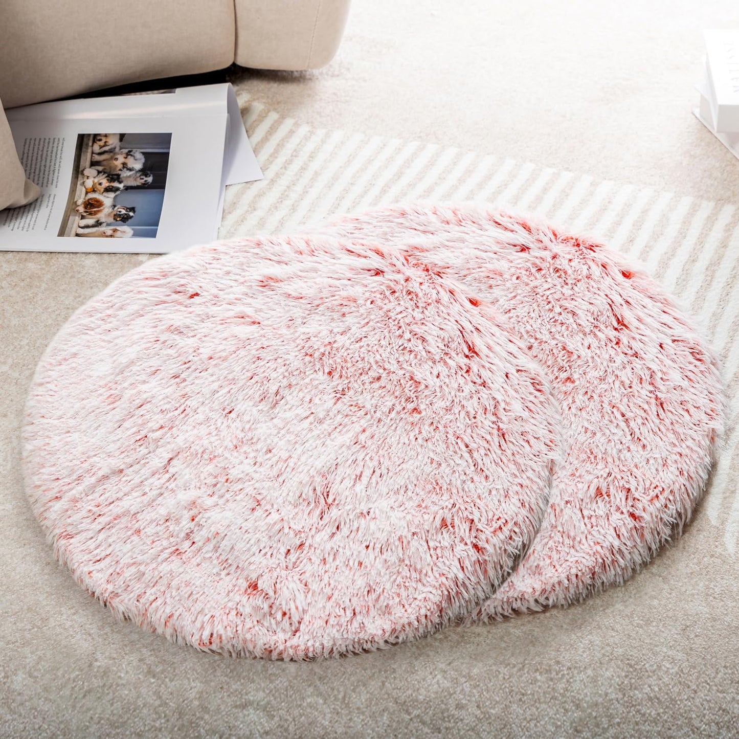 2PCS Round Plush Pet Mat Thin Style Pad Mat for Cats, Small Dogs, Rabbits, Guinea Pigs, Washable Soft Sofa pad, for Crate Cat Tree Tower Window Perch (White, Small (15.8inch) - 2pcs) - Image 13