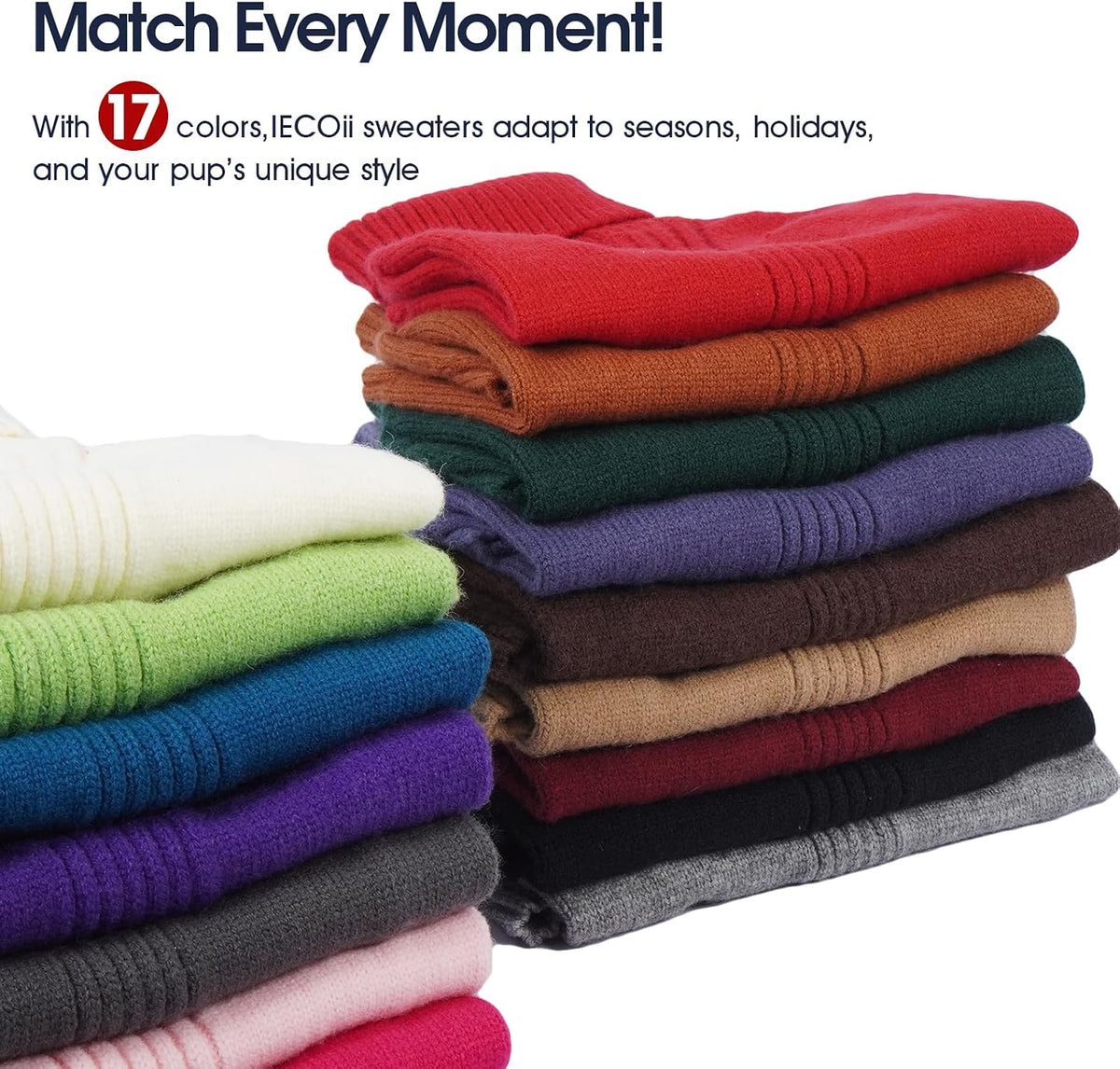 IECOii premium imported dog sweater packaging and size labels outdoor wear