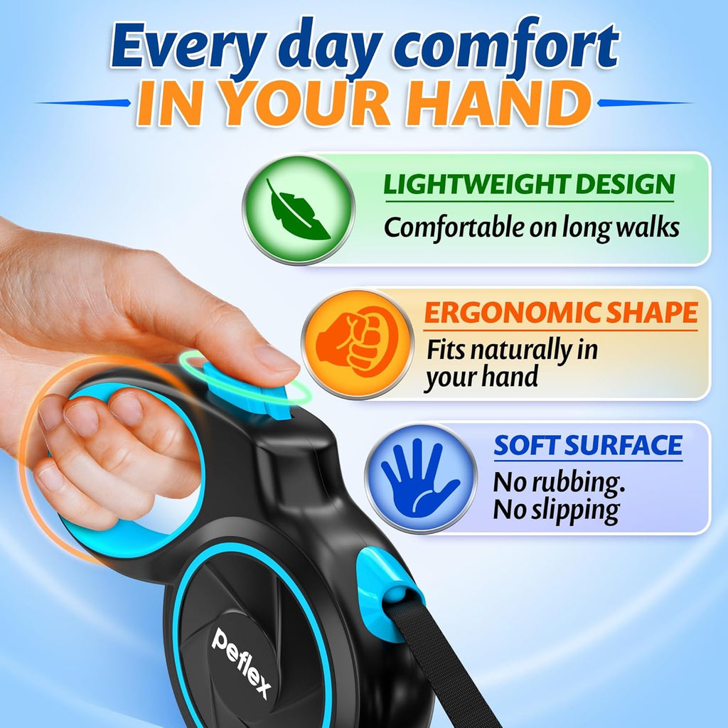 Side profile of Peflex 16.4 ft nylon tape dog leash