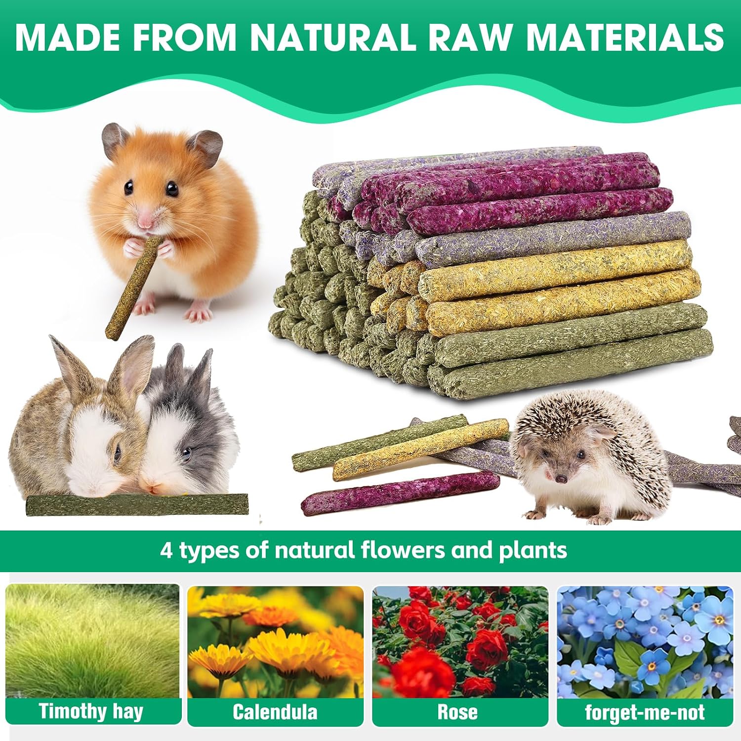 Authentic Jorewood small animal treats displaying premium organic flower ingredients.