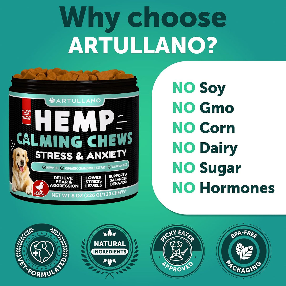 Artullano hemp anxiety relief chews nutritional facts