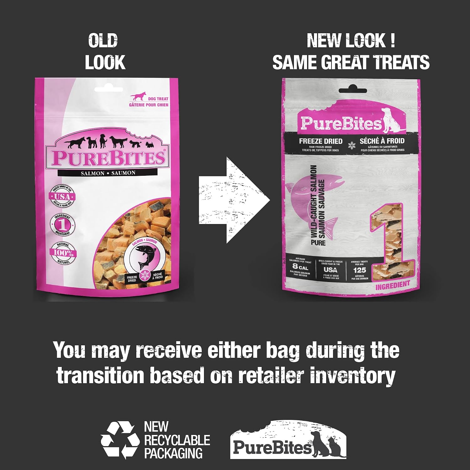 PureBites 100 percent pure wild caught sockeye salmon treats back label displaying nutritional info