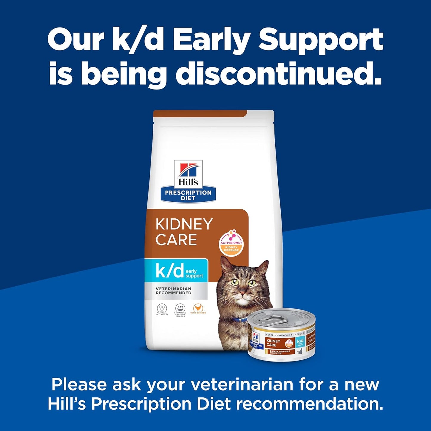 Hill's Prescription Diet early stage renal care chicken flavor dry cat food packaging close up