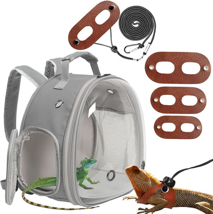 Leopard Gecko Portable Carrier with Leather Harness and Leash Set,Small Animal Travel Cage with Transparent Window,Lizard Carrier for Hamster Rabbit Gerbil Hedgehog Sugar Glider - Image 9