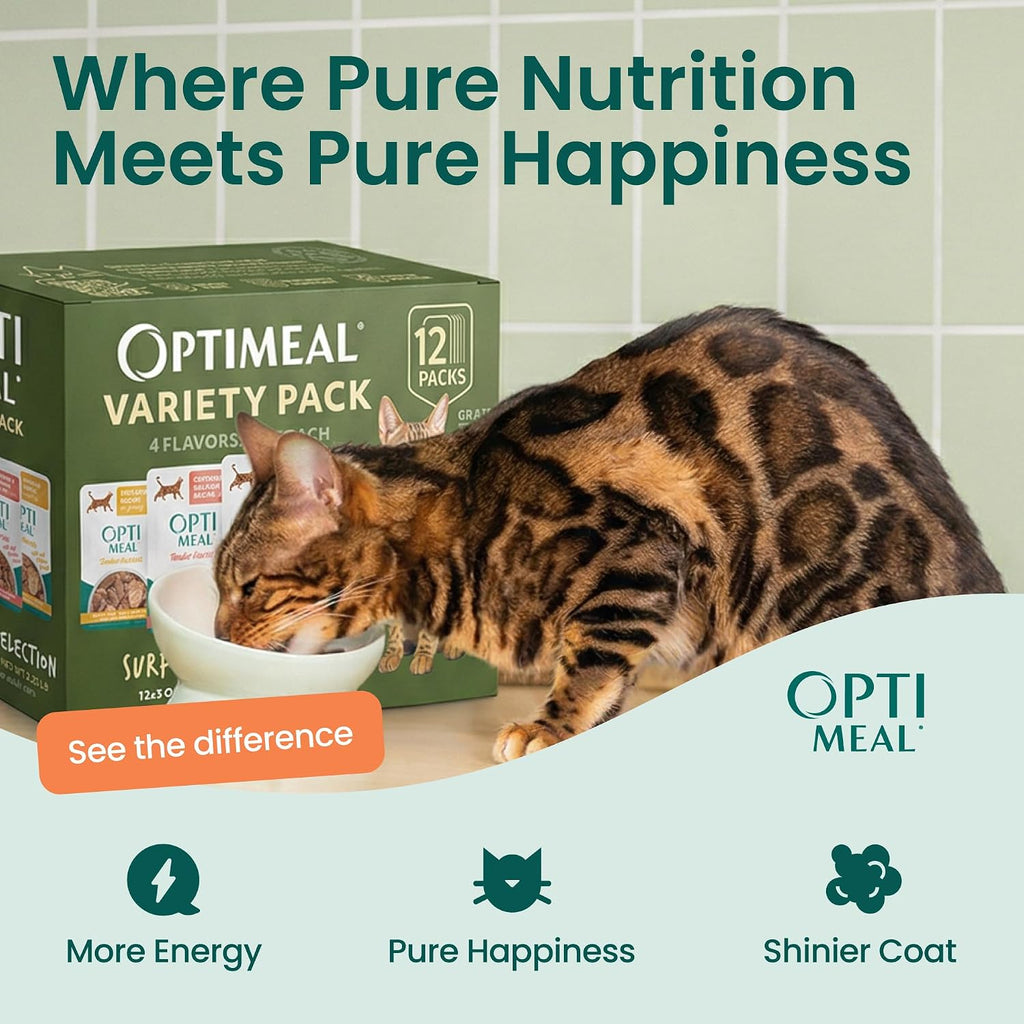 Optimeal premium surf and turf selection wet cat food box display