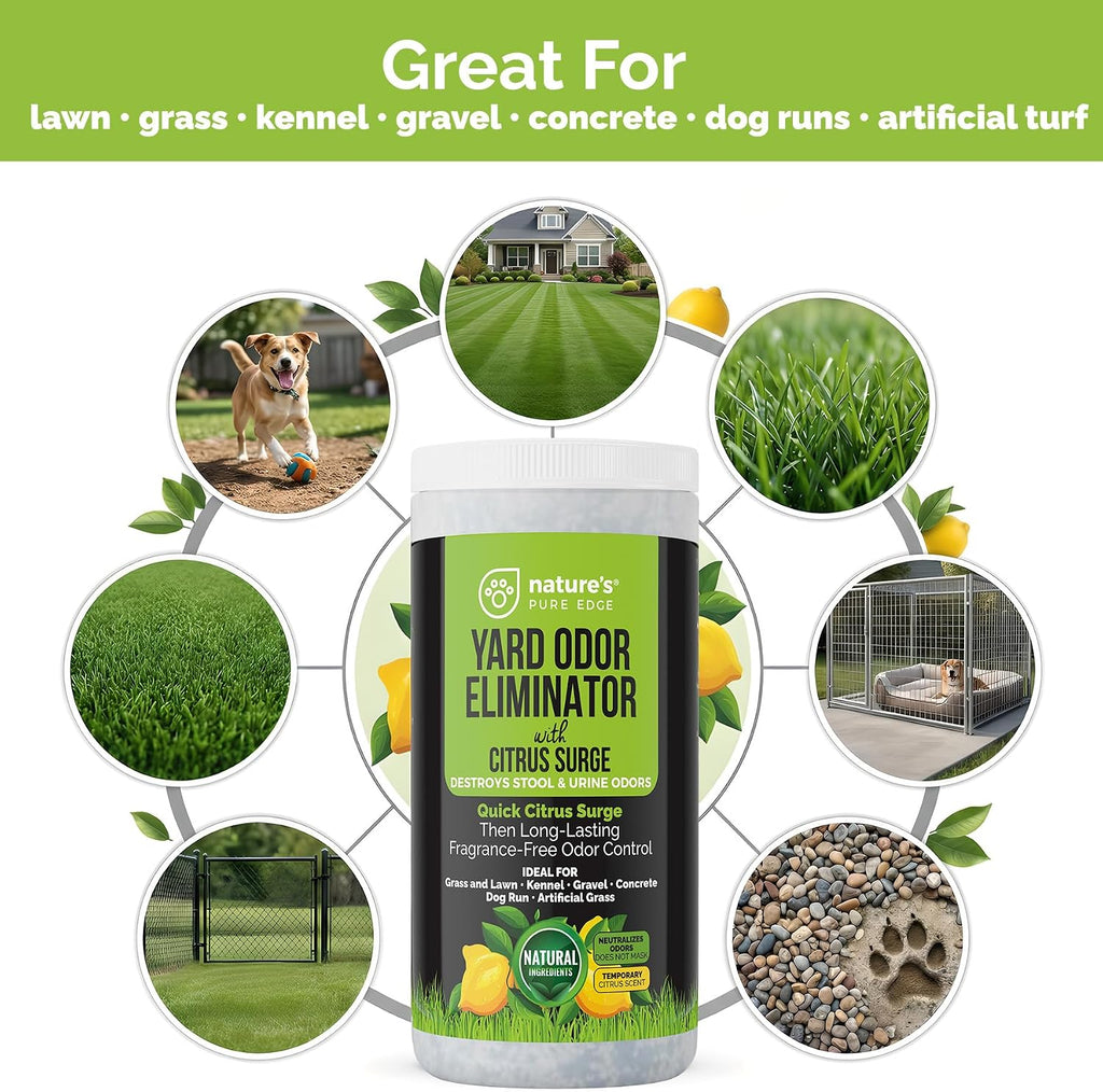 Citrus Surge outdoor dog poop and urine smell neutralizer applied to a gravel kennel run.