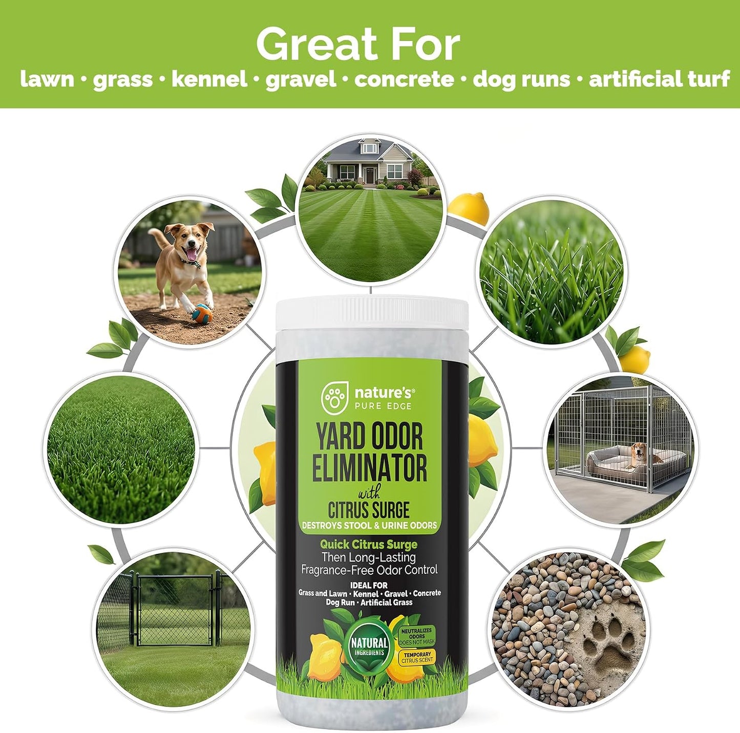 Citrus Surge outdoor dog poop and urine smell neutralizer applied to a gravel kennel run.
