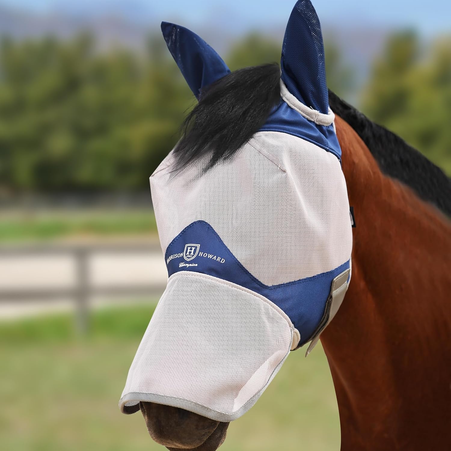 Harrison Howard full face horse fly mask navy front view