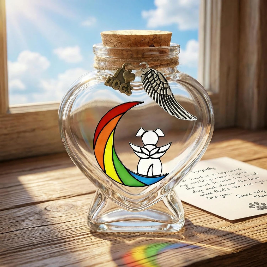 Memorial Bottle for Pet Hair, Rainbow Bridge Dog Memorial Gift, Pet Fur Memorial Fur Keepsake, Heart Shape Glass Keepsake for Dog Cat Hair(Dogs) - Image 3
