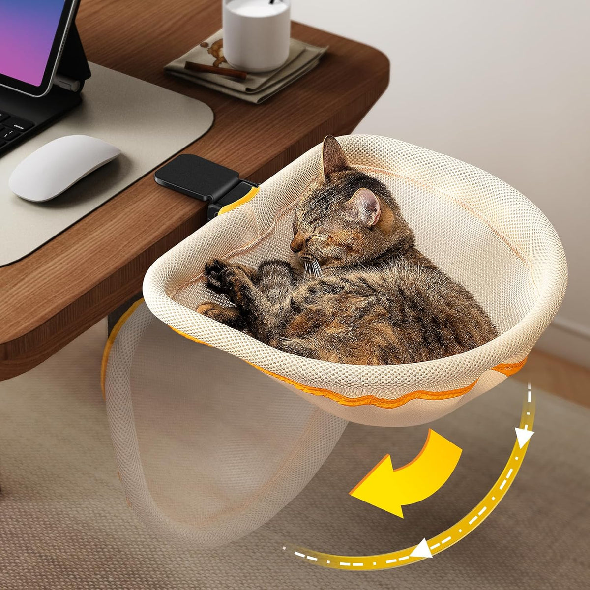 JUNSPOW Cat Desk Bed - One-Click Folding,Sunken Design & Space-Saving Semi-Circular Cat Bed, Soft Faux Rabbit Fur Material, Suitable for Various Desktops-Maximum Hold Up to 40lb - Image 9