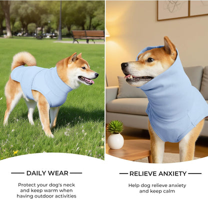 Haloumoning blue calming vest with adjustable Velcro straps on dog