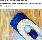 MooGlamor blue sisal cat scratching barrel side view detailing the secure non toxic construction.