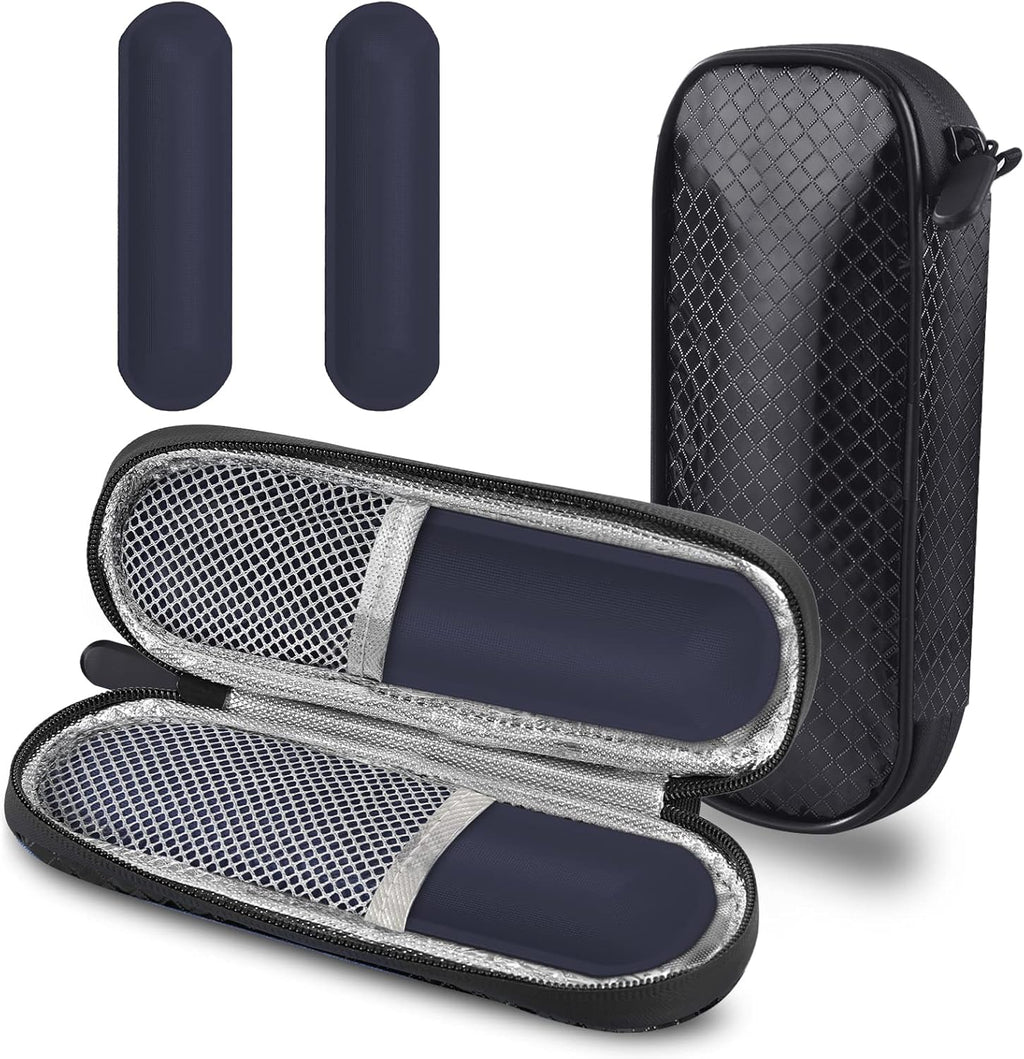 MOSLA insulin cooler travel case front view showing compact black zippered medical pouch.
