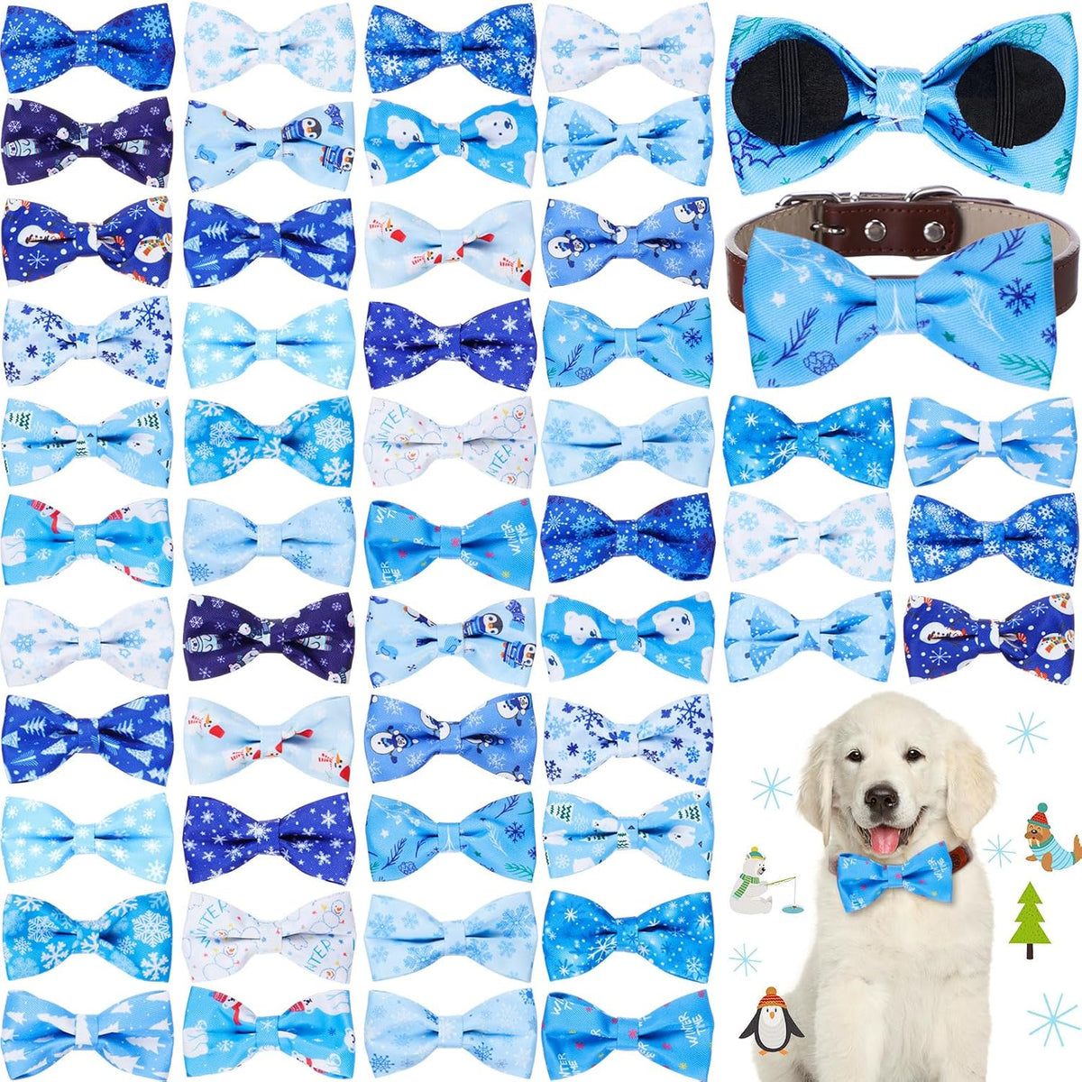 Hillban 50 Pcs Dog Collar Bow Ties, Adjustable Pet Bow Accessories with Elastic Bands, Grooming, Photo Props & Costume Decorations for Small to Medium Dogs - Image 11