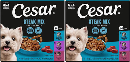 Cesar Filets in Gravy Adult Wet Dog Food Variety Pack, Filet Mignon, New York Strip, and Prime Rib Flavors, 3.5 oz. Easy Peel Dog Food Tray, 24 Count (Pack of 1) - Image 12