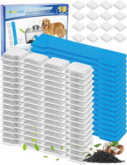 8 Set Dog Water Filter Replacement Compatible with SIBAYS & Compatible with Kastty 15L/4Gal, Dog Water Fountain Filter, Multilayer Filtration System 8Pre-Filter+8 Filters+8 Sponges - Image 9