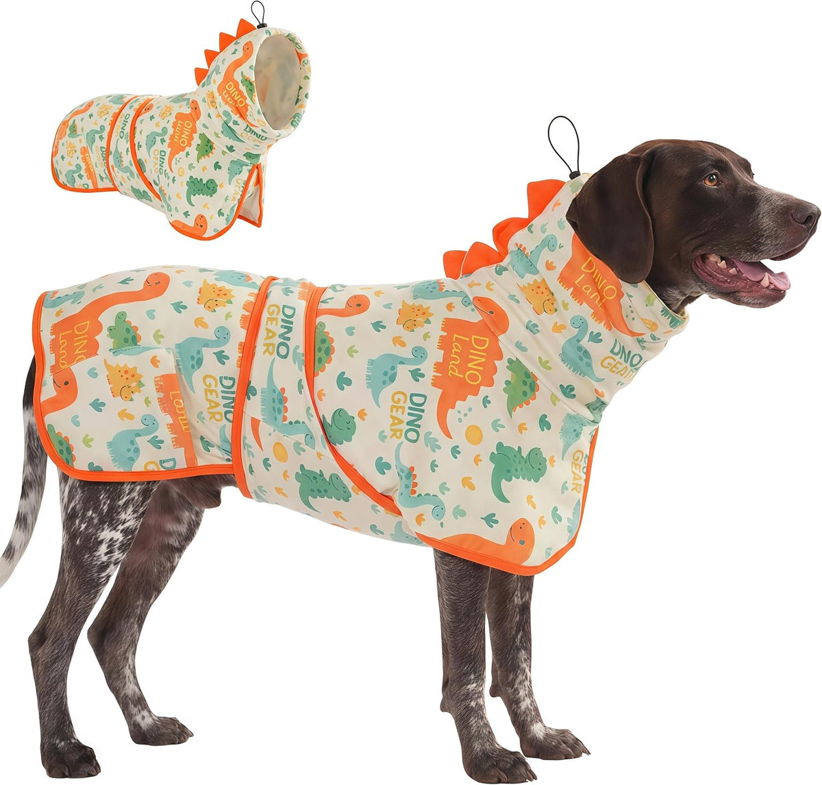 LovinPet 3in1 Dog Warm Winter Coat & Bathrobe, Hooded Dinosaur Fleece, Lightweight HighLoft, Absorbent Knit, Quiet HookandLoop, WindBlocking Edges, Dog Robes for Medium & Large Dogs, Green,M - Image 11