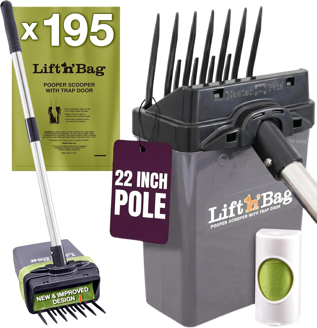 Neater Pet Brands Lift N' Bag 2.0 Dog Pooper Scooper with Bag Attachment & 22" Pole for Small to Large Dogs, New & Improved Design, 15 Refill Bags, Heavy Duty Dog Poop Scooper for Yard, One-Hand Use - Image 15