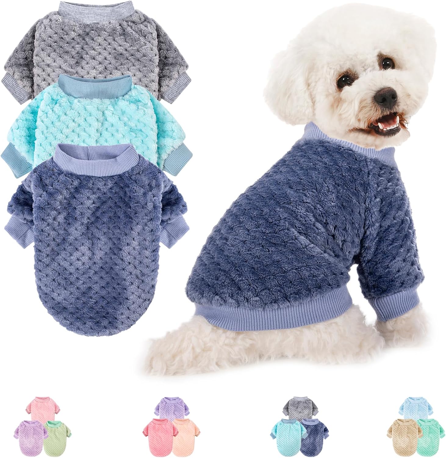 Dog Sweater, 3 Pack Dog Sweaters for Small Medium Dogs or Cat, Warm Soft Flannel Pet Clothes for Dogs Girl or Boy, Dog Shirt Coat Jacket (Medium, Pink+Purple+Light Green) - Image 14